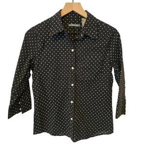 Vintage Y2k Liz Claiborne Top Size S Black Polka Dot Button Down Blouse